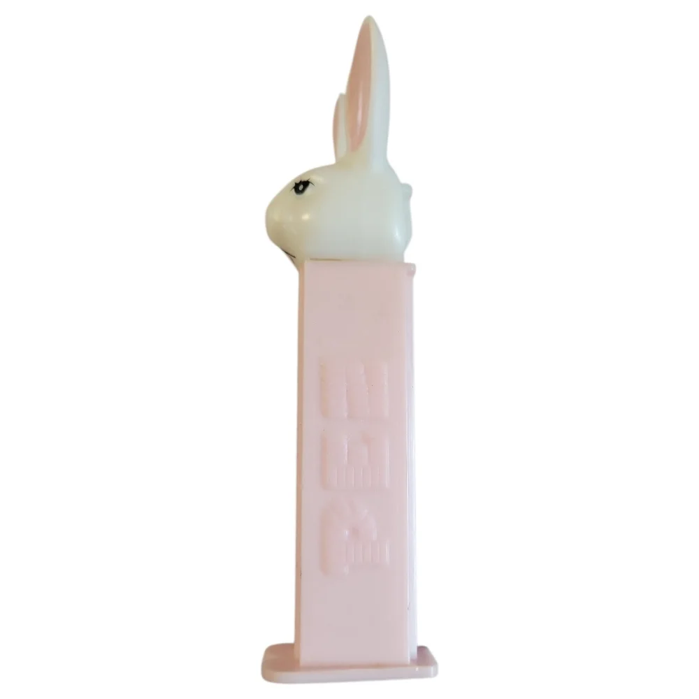 1 Vtg 90 PEZ White Easter Bunny D Rabbit Light Pink Footed Candy Dispenser